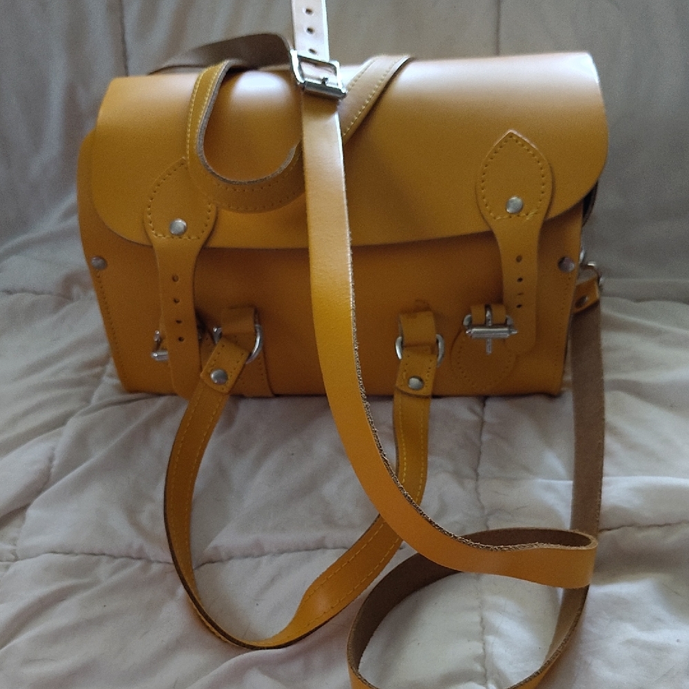Yellow and Brown Crossbody Bag with Structured Design